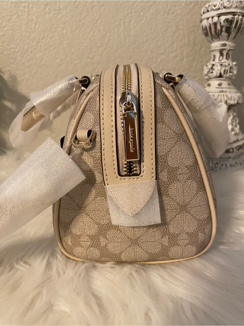 Kate Spade Madison duffle crossbody Beige Floral Satchel Zip Top Handle Strap - Picture 8 of 11